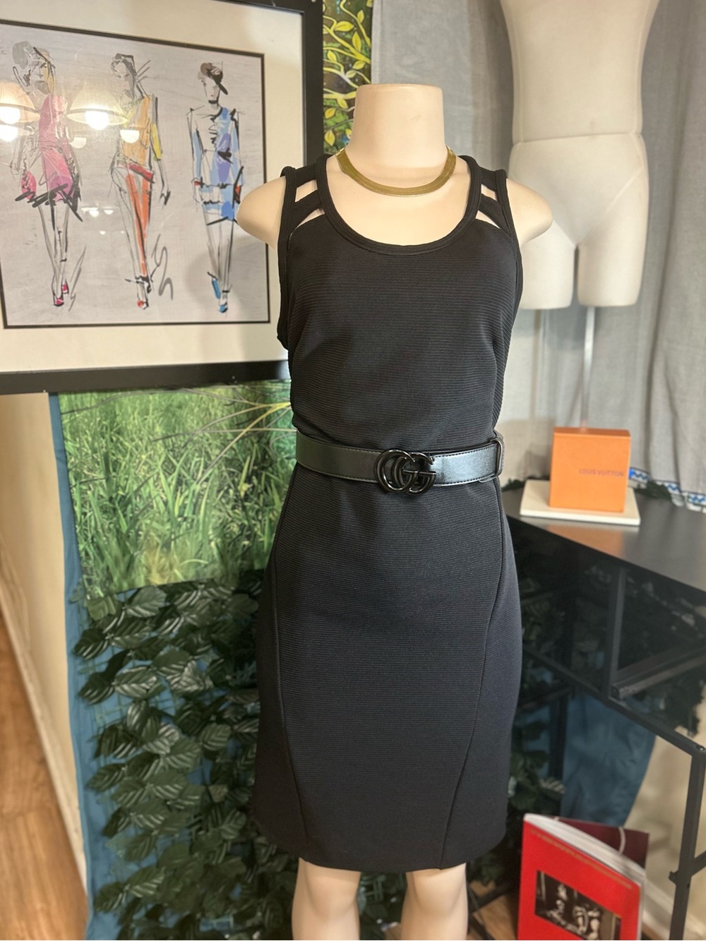 Lane Bryant Black Sleeveless Cutout Sheath Dress w Exposed back Zipper EC